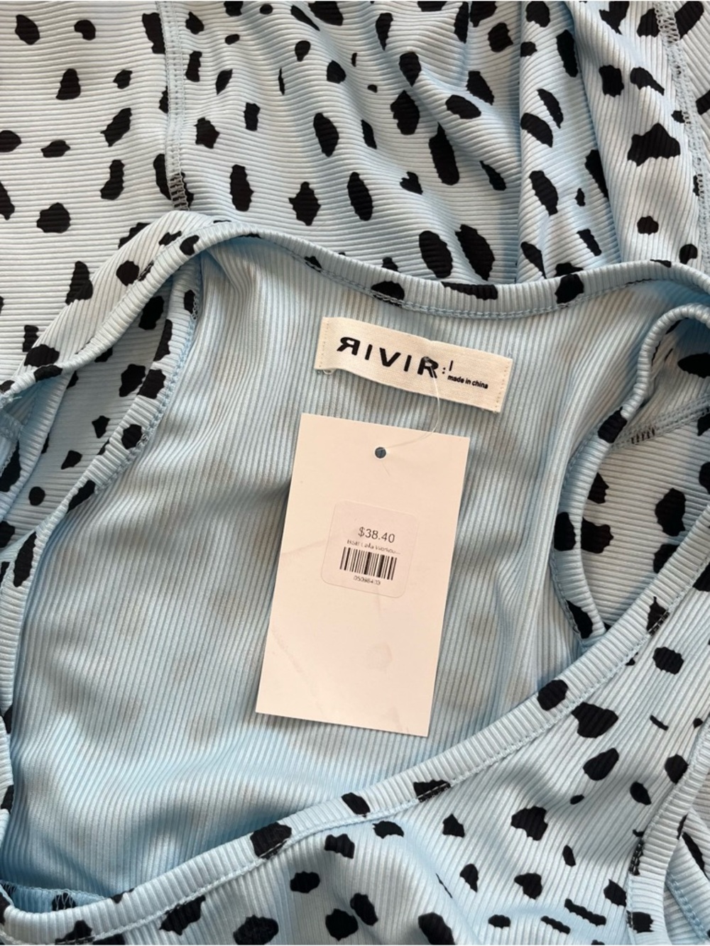 NWT RIVIR Two Piece Top Shorts Set Size Large Blue Black Dalmatian Print Active - Picture 9 of 9